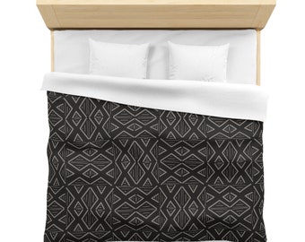 Funda nórdica de microfibra, tela de barro geométrica africana negra, patrón inspirado, decoración étnica para el hogar, cama doble tamaño King, ropa de cama