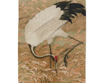 Vintage Japanese Crane Bird Rice Field Japanese Animal painting Arctic Fleece Blanket Couch Throw 3 Sizes Bedding Boho Asian Home Decor Gift