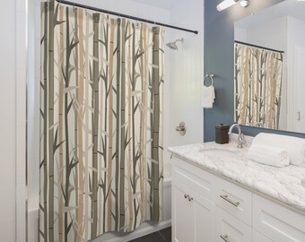 Patrón de tallo de bambú, cortina de ducha de tela de 71x74 pulgadas, decoración minimalista para el baño, cortina para bañera, regalo asiático para decoración del hogar