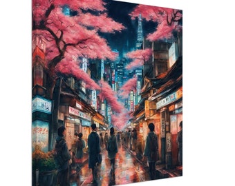 TOKYO JAPAN City Street Night View Art Slim Stretched Canvas