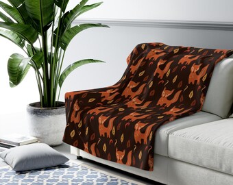 Manta de vellón Sherpa acogedora y bonita con estampado de zorro nórdico, decoración escandinava para el hogar, manta para sofá como regalo