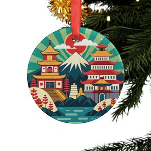 Adorno acrílico redondo con diseño de horizonte de la ciudad de Osaka, Japón, regalo personalizado, adorno para árbol de Navidad personalizado, regalo de decoración navideña