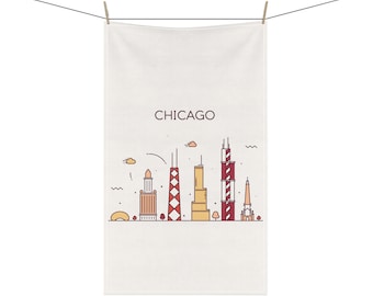 CHICAGO IL Skyline Cityscape 18 x 30 Inch Kitchen Tea Towel Cotton Twill Polyester Illinois Travel Minimalist Home Decor Gift
