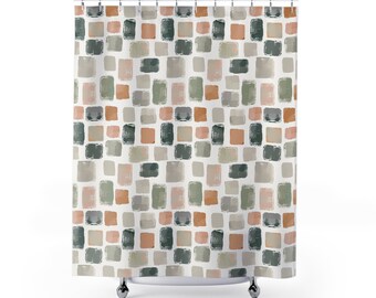 Beige Sage Neutral Color Boho Geometric Pattern 71 x 74 Inch Shower Curtain Bathroom Decor Bathtub Curtain Home Decor
