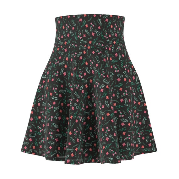 Nordic Black Small Floral Pattern Polyester Spandex Women s Skater Skirt Denmark Scandinavian Inspired Fashion Clothing Etsy