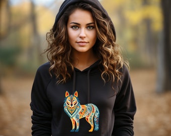 Folk Art WOLF Animal Graphic Unisex Gildan Heavy Blend™ Sudadera con capucha Sudadera con capucha