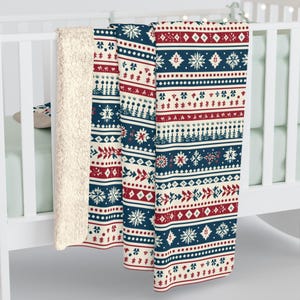 Whimsical Nordic Winter Sweater Pattern, Cozy Sherpa Fleece Blanket, Home Decor Gift, Sofa Throw Blanket