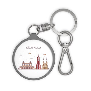 SAO PAULO BRAZIL City Skyline Brazilian Travel Round Acrylic Metal Keyring Tag Baggage Luggage Tag Keychain Charm Travel Accessory Bag Tag