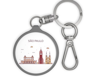 SÃO PAULO BRASIL Cidade Skyline Brasileiro Viagem Rodada Acrílico Metal Chaveiro Tag Bagagem Tag Chaveiro Charme Acessório de Viagem Etiqueta de Bolsa