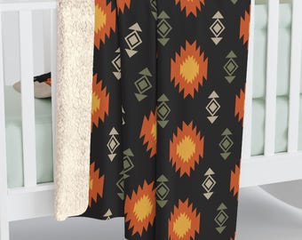 Geometrisches Muster des Azteken-Südwestens, kuschelige Fleece-Sherpa-Decke, südwestliches Wohndekor, Couch-Decke
