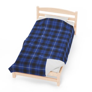 Velveteen Plush Blanket Blue Scottish Tartan Plaid Bedding Home Decor Bedroom 3 Sizes