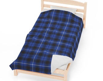 Manta de felpa de pana, ropa de cama a cuadros de tartán escocés azul, decoración del hogar, dormitorio, 3 tamaños