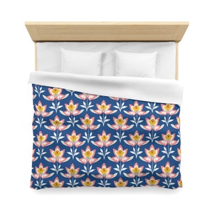 Microfiber Duvet Cover Nordic Blue Floral Pattern Scandinavian Swedish Boho Home Decor Twin Queen King Bed Sizes Bedding