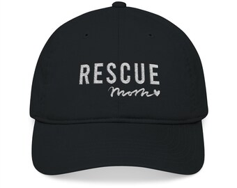 Rescue Mom - Cappellino da baseball biologico ricamato - Cappello unisex regolabile - Salvataggio animali - Salvataggio cani - Salvataggio gatti - Regalo per amanti degli animali