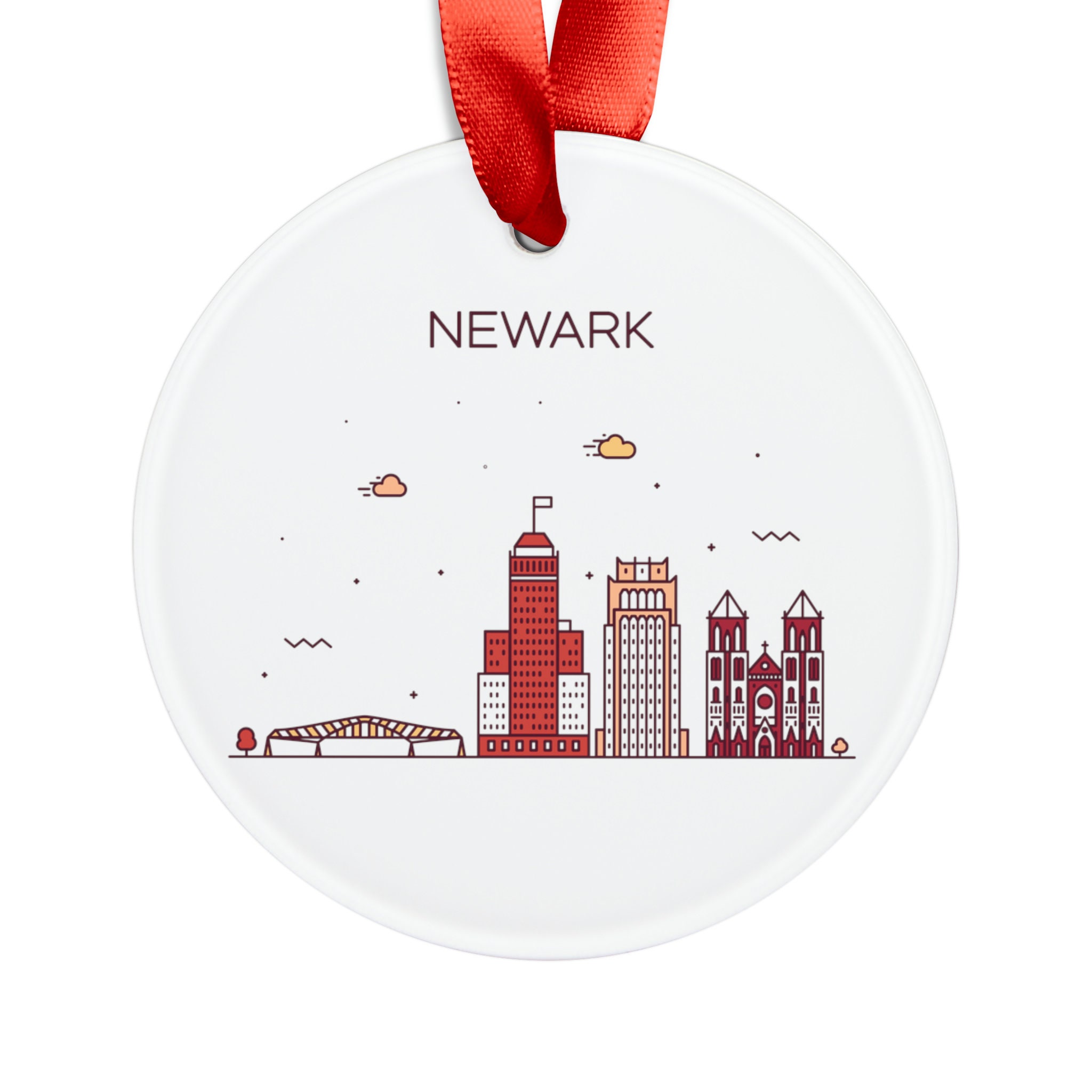 NEWARK NEW JERSEY City Skyline, American Travel White Acrylic Ornament ...