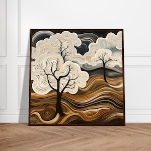 Swirly Wood Fantasy Trees Poster con cornice in legno in carta opaca premium Cornice in legno scuro o pino naturale