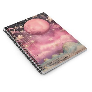Celestial Pink Moon and Stars Fantasy Sky 6 X 8 Inches Spiral Notebook ...