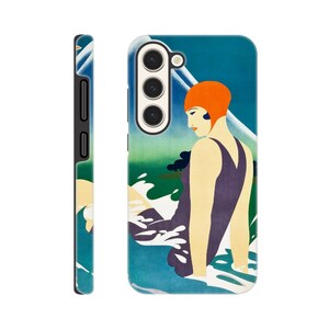 タフケース Samsung Galaxy 20 21 22 23 携帯電話保護ケース ヴィンテージ 日本人女性水泳選手イメージ イラスト アート