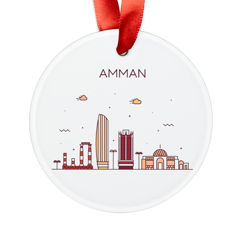 AMMAN JORDAN City Skyline, Jordanian Travel Round White Acrylic