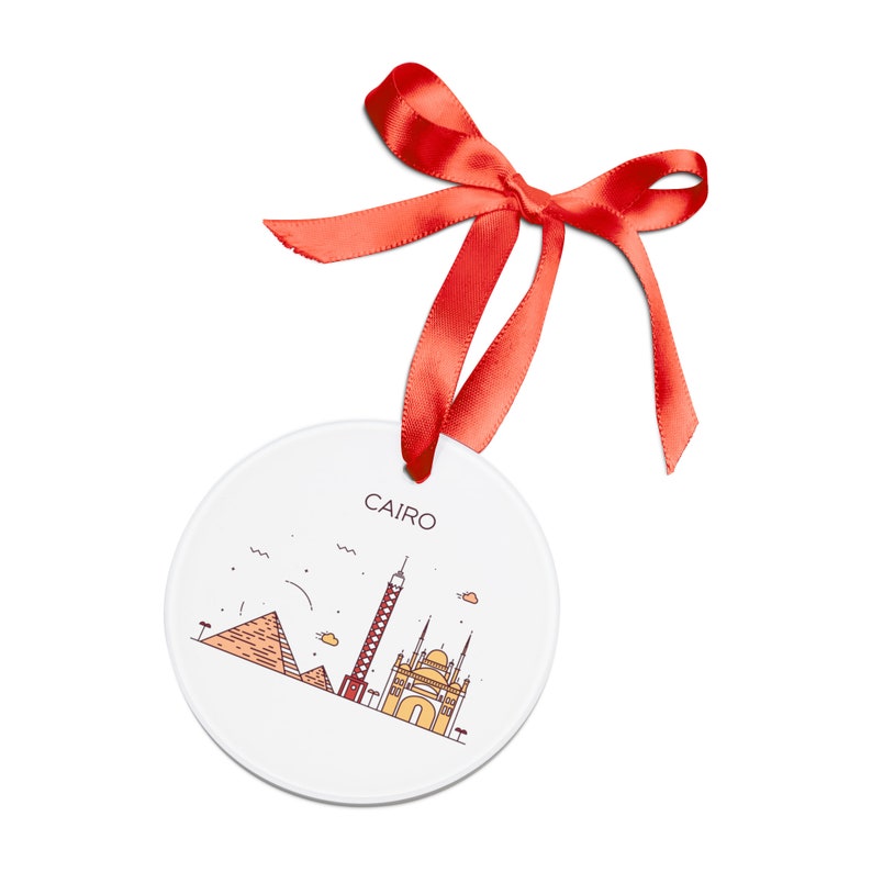 CAIRO EGYPT City Skyline, Egyptian Travel White Acrylic Ornament