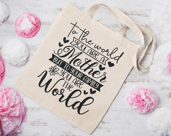 PERSONALIZED Mother's Day Mom Family Graphic Custom Gift 15 x 16 Inch Natural Cotton Canvas Tote Bag Shopping Bag Book Bag
