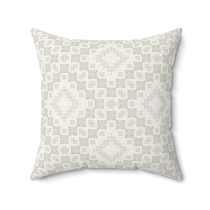 Cuscino quadrato in poliestere filato con motivo palestinese crema e grigio + federa, chiusura con cerniera, cuscino etnico, arredamento per la casa boho