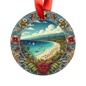 JAMAICA Beach Coastal View, Jamaican Travel Round Acrylic Ornament, Personalized Gift, Christmas Tree Ornament, Holiday Decoration