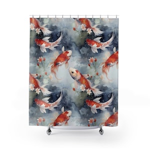 Orange Koi Carp Fish Pattern Polyester 71 x 74 Inch Shower Curtain Japanese Bathroom Decor Bathtub Curtain Home Decor Koi Lover Gift