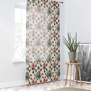 50 X 84 Inch Polyester Semi-Transparent Window Curtain Terracotta Sage Green Scandinavian Floral Pattern Window Treatment Nordic Home Decor