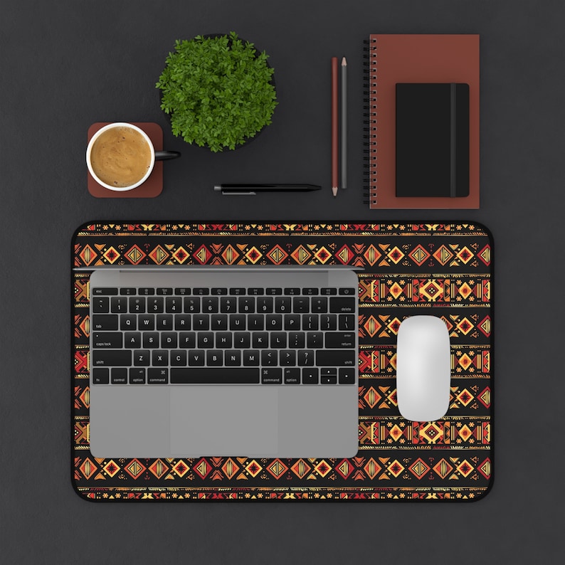 African Tribal Pattern 3 mm Thick Neoprene Desk Mat 3 SIZES Office Accessory Gift Laptop Mat Gaming Desk Mat Mousepad Black History Month image 8