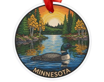 Minnesota- Loon on Lake - Round Acrylic Ornament - Personalized Tree Decoration - Holiday Gift - Travel Souvenir