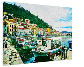 PELOPONESO GRECIA Harbour View Art 0.75" Slim Stretched Canvas Print Decoración de pared Arte de viaje estonio 5 tamaños