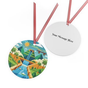 Personalized PANAMA CANAL Panamanian Travel 3.5&quot; Round Metal Ornament with Red Ribbon Christmas Tree Decor Custom Holiday Gift