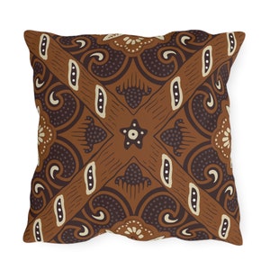 Buitenkussen Bruin JAVANESE Batik Geometrisch Patroon UV Ray Waterbestendig Veranda Kussen Patio Kussen Boho Achtertuin Home Decor 4 MATEN