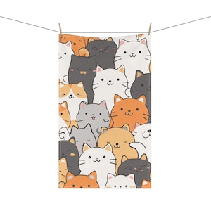 KAWAII CATS Japanese Style Graphic 18 x 30 Inch Kitchen Tea Towel Cotton Twill or Polyester Towel Home Decor Cat Lover Gift