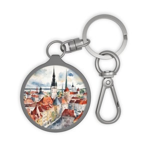 TALLINN ESTONIA City Skyline Estonian Travel Round Acrylic Metal Keyring Tag Baggage Keychain Backpack Zipper Charm Travel Accessory Gift
