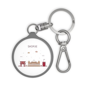 SKOPJE MACEDONIA City Skyline Macedonian Travel Round Acrylic Metal Keyring Tag Baggage Tag Keychain Zipper Charm Travel Accessory Gift