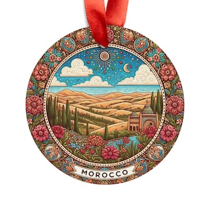 MOROCCO Landscape, Moroccan Travel Round Acrylic Ornament, Personalized Gift, Christmas Tree Ornament, Holiday Decoration