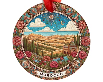 MOROCCO Landscape, Moroccan Travel Round Acrylic Ornament, Personalized Gift, Christmas Tree Ornament, Holiday Decoration