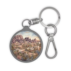 TUCSON ARIZONA City Skyline USA Travel Round Acrylic Metal Keyring Tag Baggage Keychain Backpack Zipper Charm Travel Accessory Gift