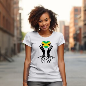 Jamaica Hands Heart Jamaican Family Tree Roots Heritage Ancestry Pride Unisex Jersey Short Sleeve Graphic Tee T-Shirt