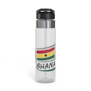 GHANA Flag Kensington Tritan™ Plastic Sport Bottle 20oz BPA Free Lightweight Sport Water Bottle with Straw Carabiner Hook Gift for Ghanaian image 2
