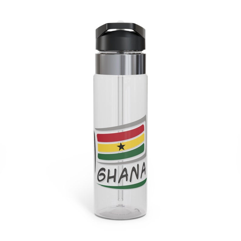 GHANA Flag Kensington Tritan™ Plastic Sport Bottle 20oz BPA Free Lightweight Sport Water Bottle with Straw Carabiner Hook Gift for Ghanaian image 2