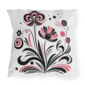 Außenkissen Rosa und Schwarz Nordisch Inspiriert Blumenmuster UV Ray Wasserdicht Porch Kissen Terrasse Kissen Hinterhof Wohnkultur 3 Größen