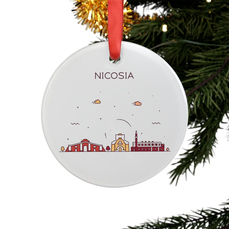 NICOSIA CYPRUS City Skyline, Cypriot Travel White Acrylic Ornament