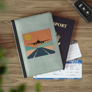Cartera de piel sintética para pasaporte, diseño retro de avión, aerolínea, accesorio de viaje internacional, bloqueo RFID, funda para pasaporte, soporte para tarjeta de embarque