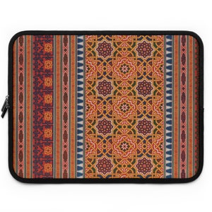 Orange Vintage Arabic Pattern Neoprene Padded iPad Case Tablet Laptop Sleeve Water Resistant Dual Zipper 5 Sizes Travel Tech Accessory