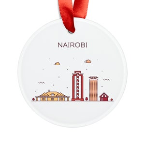 NAIROBI KENYA City Skyline, Kenyan Travel White Acrylic Ornament, Personalized Gift, Custom Christmas Tree Ornament, Holiday Decoration