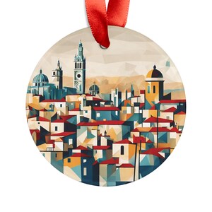 LISBON PORTUGAL Cubist Style, Portuguese Travel Round Acrylic Ornament, Personalized Gift, Christmas Tree Ornament, Holiday Decoration