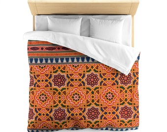 Orange Vintage Arabic Arab Fabric Design Pattern Polyester Woven Microfiber Duvet Cover Zipper Closure Twin Queen King Sizes Bedding Bedroom